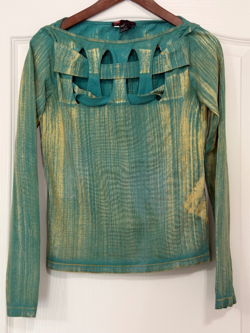 VINTAGE Y2K Archival Diesel Cutout Distressed Metallic Top - Size M